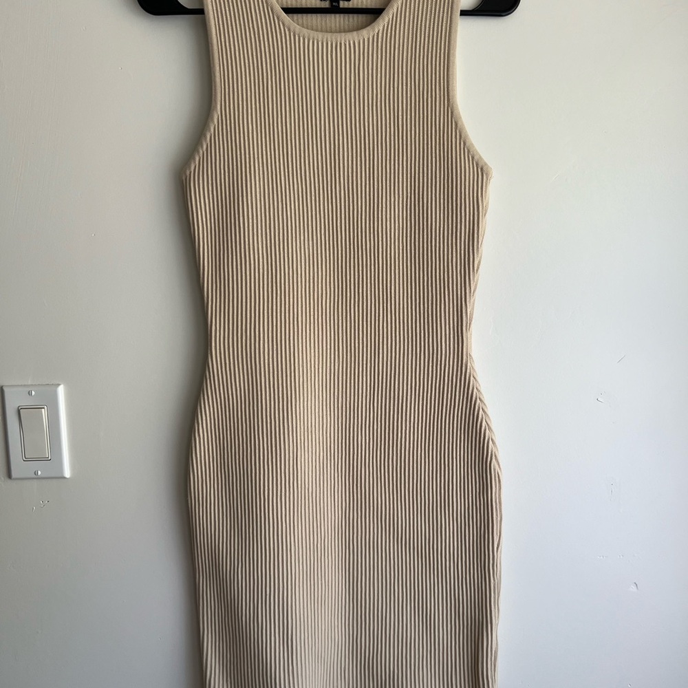 Debut Cream Ribbed Midi Dress